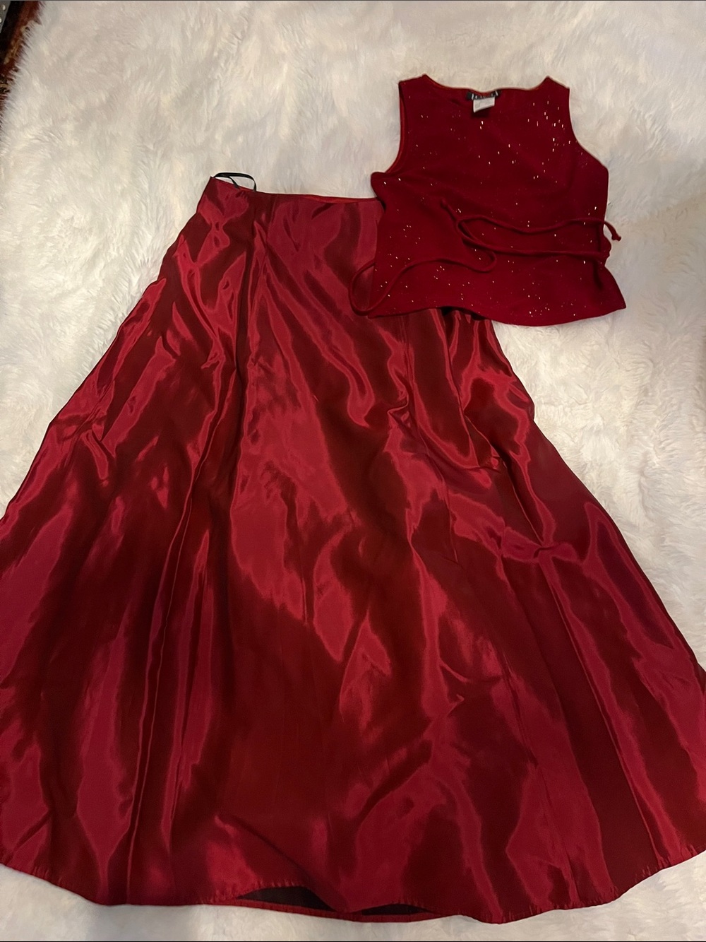 City Triangles Red Beaded Two Piece Skirt And Top